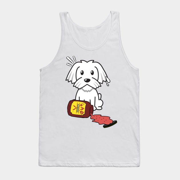 Funny white dog Spills BBQ Sauce Tank Top by Pet Station